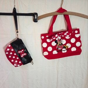 Red and Black Polka Dot Minnie Mouse Tote and Wristlet Set